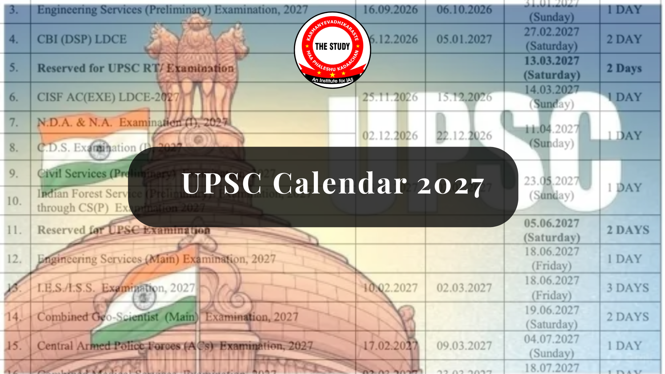 UPSC Calendar 2027 Released