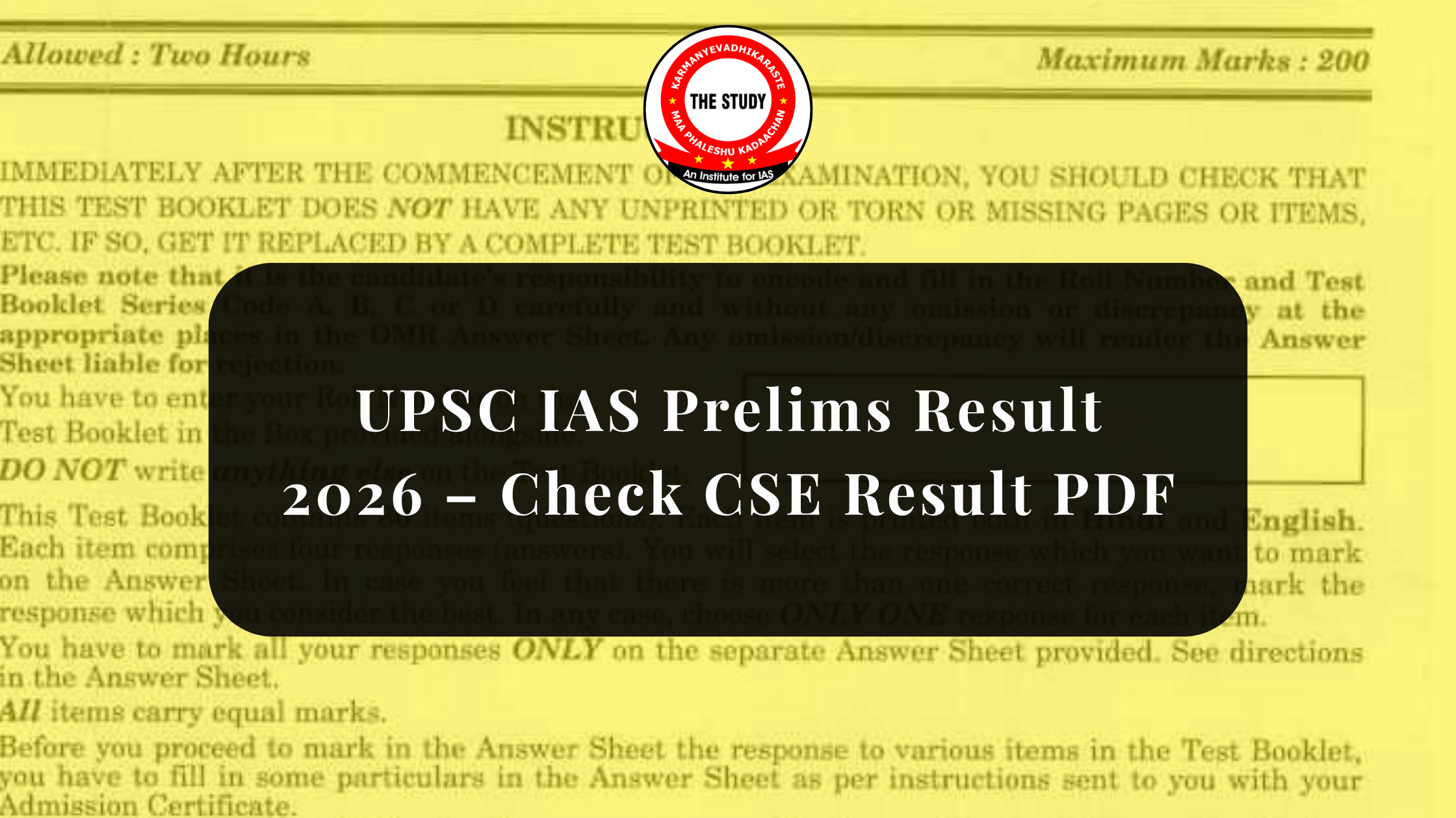 UPSC IAS Prelims Result 2026 – Check CSE Result PDF