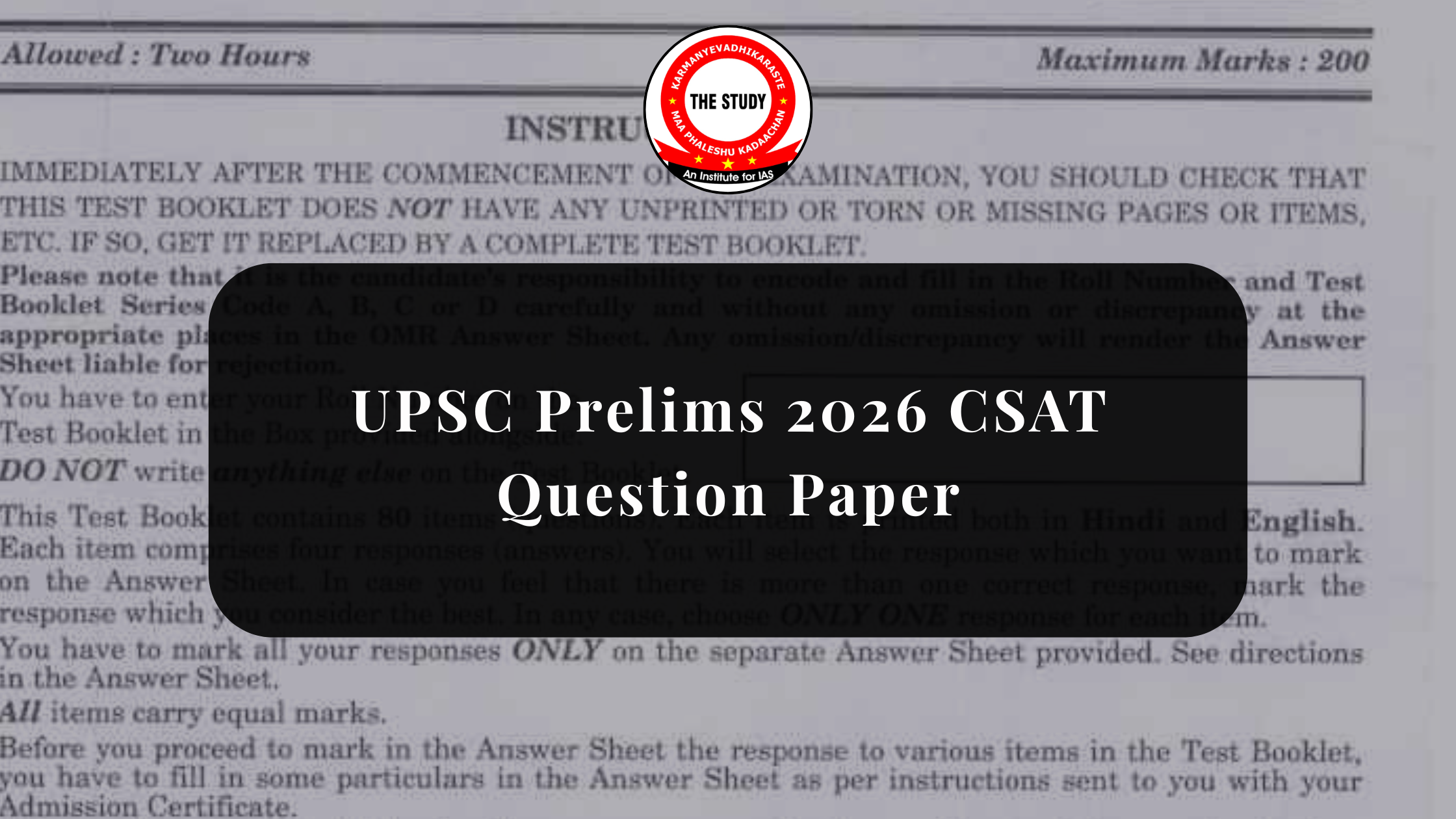 UPSC Prelims 2026 CSAT Question Paper