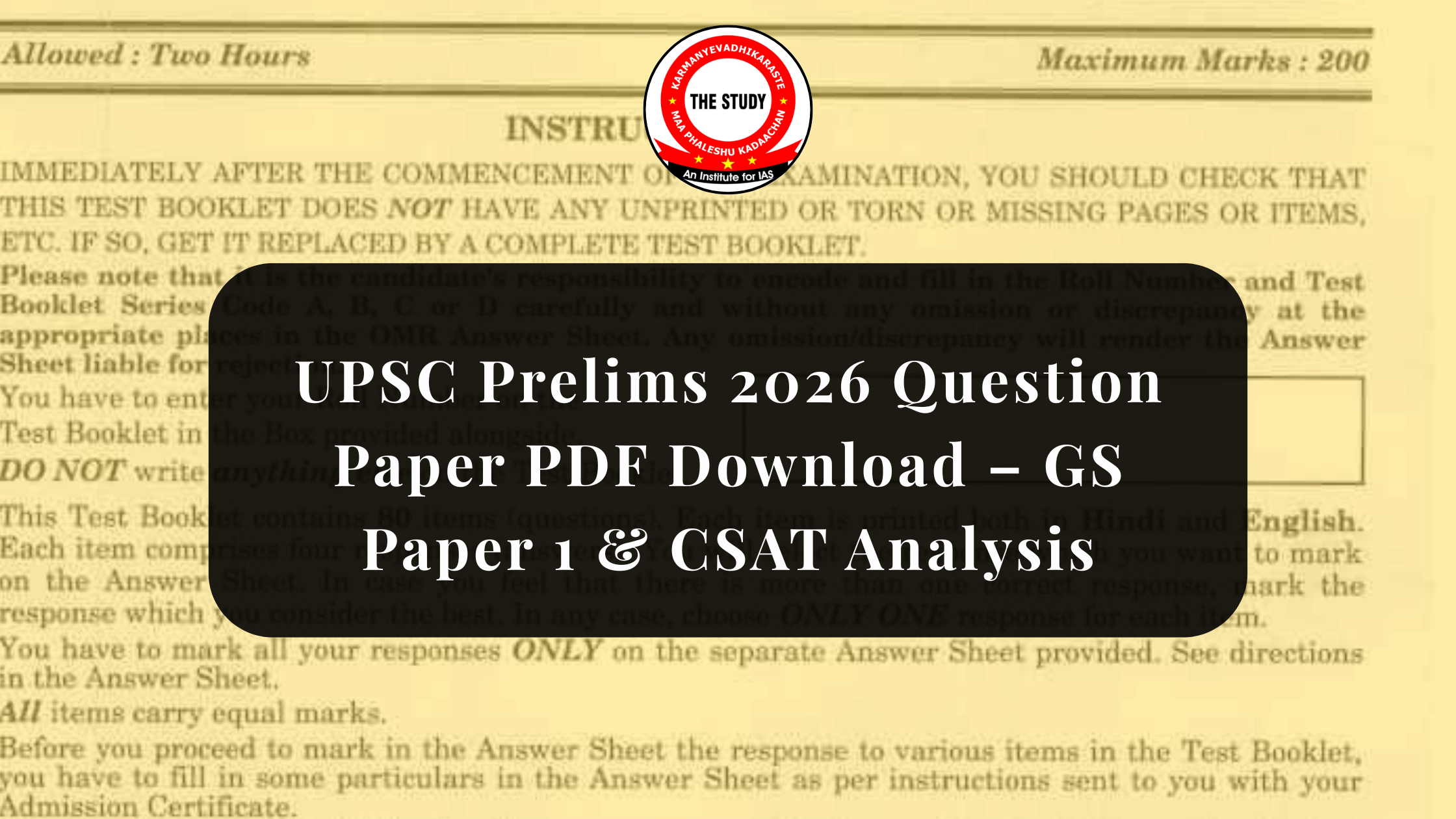 UPSC Prelims 2026 Question Paper PDF Download – GS Paper 1 & CSAT Analysis
